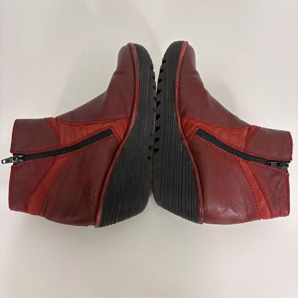 Fly London Red Leather Mid Calf Wedge Booties Size 8-8.5 - Picture 9 of 10